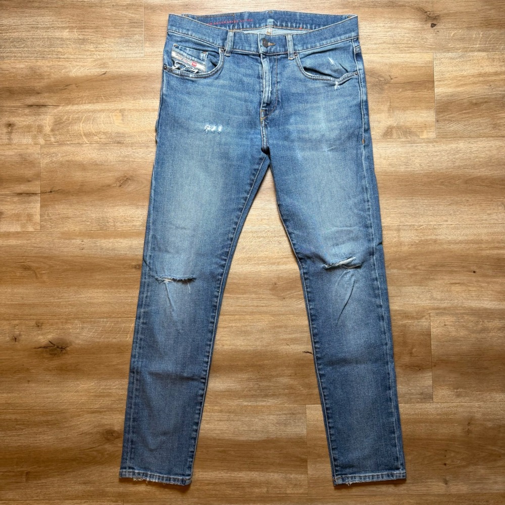 Diesel 2019 D-Strukt Jeans Mens 30 Blue Slim Fit Distressed Denim Pants 09E45